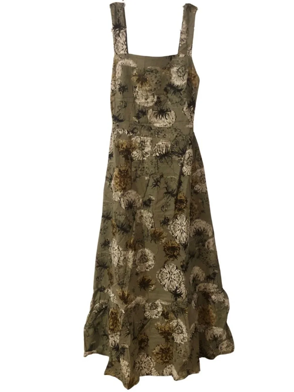 NWT Sage Green Floral Boho Maxi Flowy Cotton Dress sleeveless and back tie - Picture 1 of 12